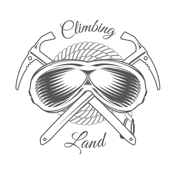 攀登的土地旅行 山冒险 高山俱乐部向量徽章 打印徽章在复古黑白样式 衬衫或标签 印章或三通的概念 — 图库矢量图片