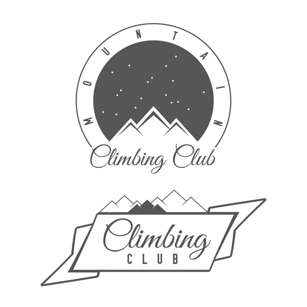 攀登俱乐部 山冒险 高山旅行向量徽章 打印徽章在复古黑白样式 衬衫或标签 印章或三通的概念 — 图库矢量图片