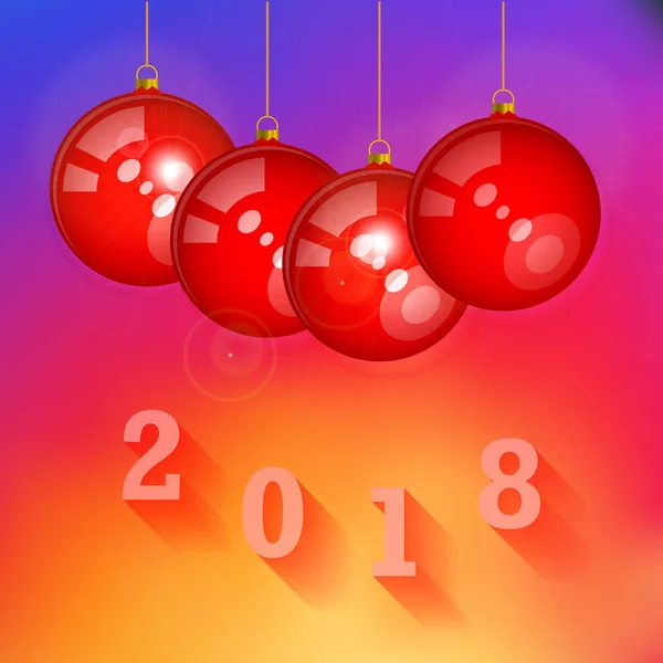 丰富的红色圣诞球在明亮的梯度背景 2018文本设计与现代下落阴影 2018新年背景和设计元素 — 图库矢量图片