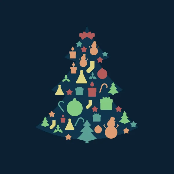 蓝色圣诞树和圣诞假期相关图标样式复古风格和复古褪色的颜色 — 图库矢量图片