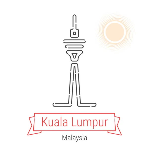 Kuala Lumpur Malasia Icono Línea Vectorial Con Cinta Roja Aislada — Archivo Imágenes Vectoriales