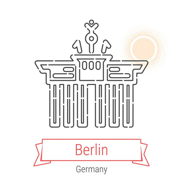 Berlín Alemania Icono Línea Vectorial Con Cinta Roja Aislada Blanco — Vector de stock