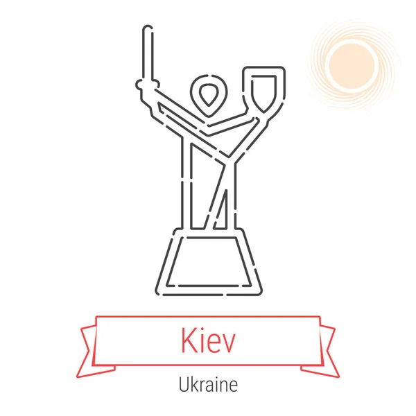 Kiev Ucrania Icono Línea Vectorial Con Cinta Roja Aislada Blanco — Archivo Imágenes Vectoriales