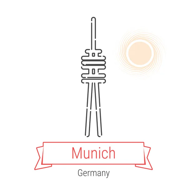 Munich Alemania Icono Línea Vectorial Con Cinta Roja Aislada Blanco — Vector de stock