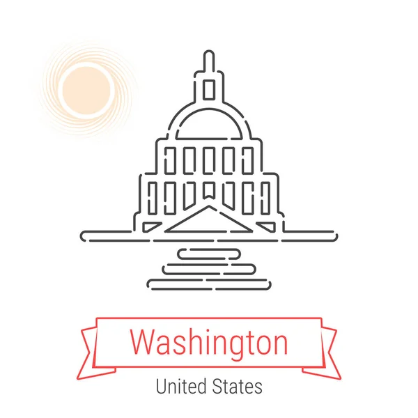 Washington Verenigde Staten Vector Lijn Pictogram Met Rood Lint Geïsoleerd — Stockvector