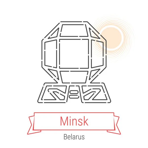 Minsk Bielorrusia Icono Línea Vectorial Con Cinta Roja Aislada Blanco — Vector de stock