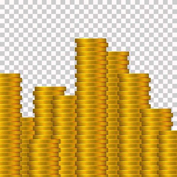 许多金币被隔离在透明的背景上 很多钱的概念 矢量插图 — 图库矢量图片