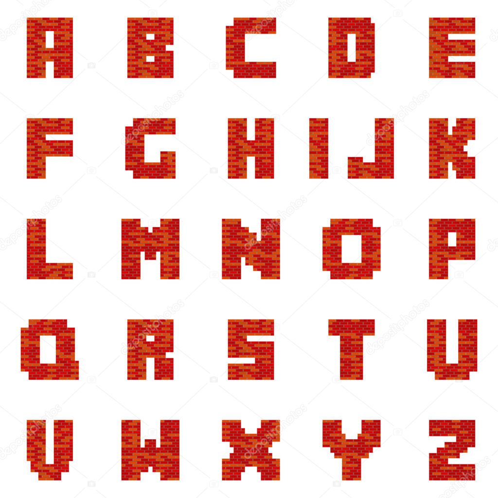 Red Brick Letters. Vector Font - Typeface - Alphabet.