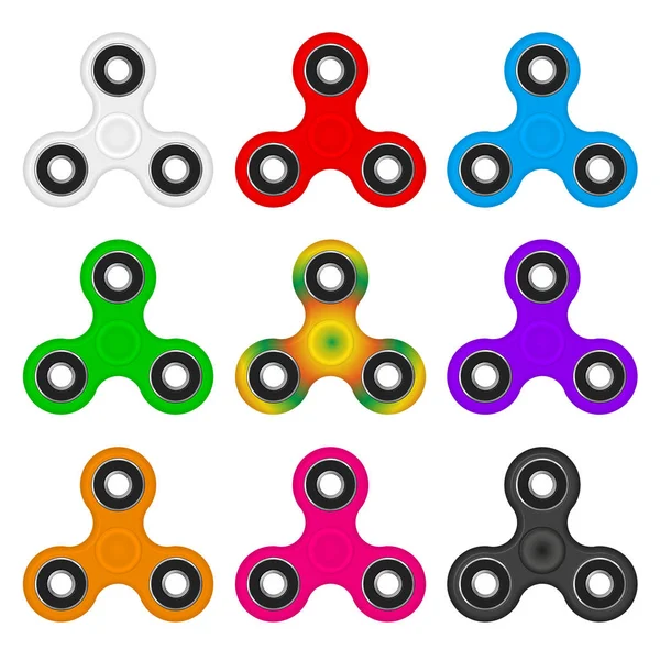Hand Fidget Spinner Toy Realistic Vector Illustration Different Colors Choose — Stock Vector