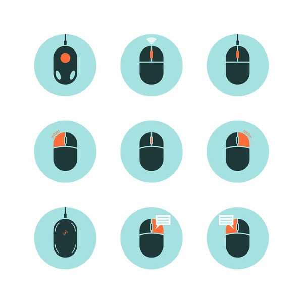 Computer Mouse Highlighted Functions Flat Style Vector Icon Set — Stock Vector