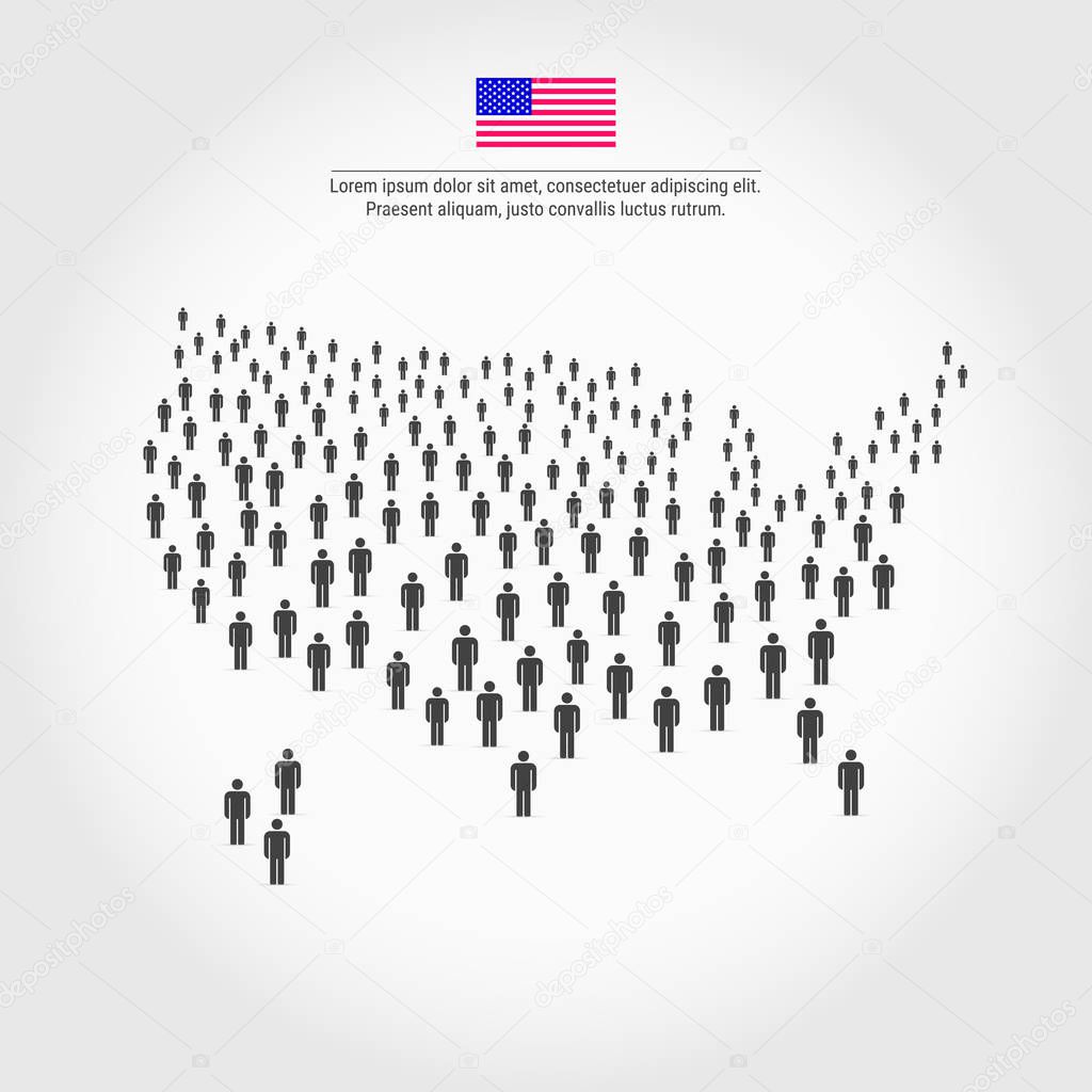 USA People Map. Map of the United States Made Up of a Crowd of People Icons. Background for Presentation - Advertising - Marketing - Poster - Infographic.