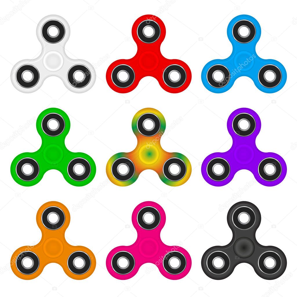 Hand Fidget Spinner Toy. Realistic Vector Illustration. Different Colors to Choose From.