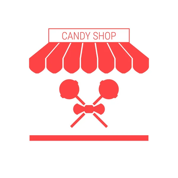 Tienda Dulces Sweets Store Single Flat Icon Toldo Rayas Letrero — Vector de stock