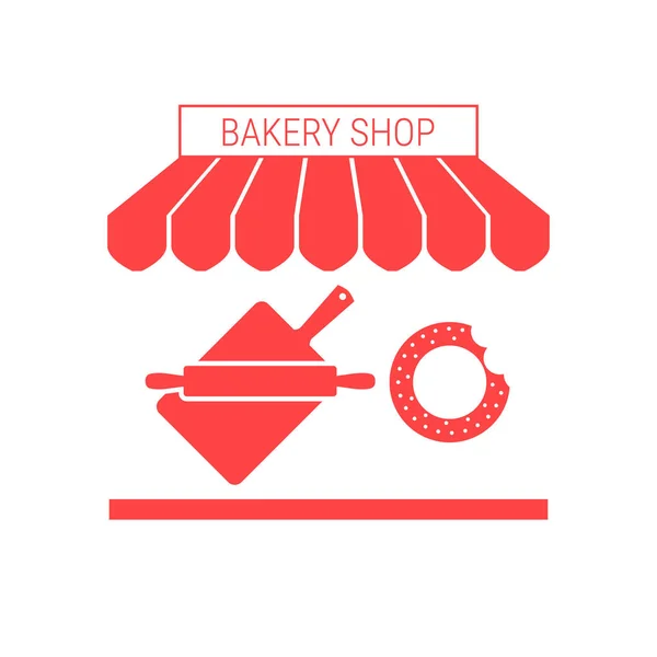 Bakery Shop Bakehouse Single Flat Icon Striped Awning Signboard Series — Stock Vector