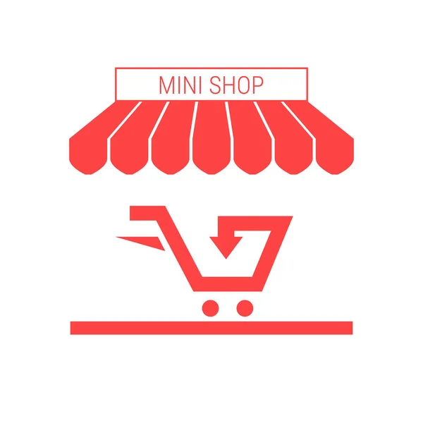 Small Shop Mini Market Single Flat Vector Icon Striped Awning — Stock Vector