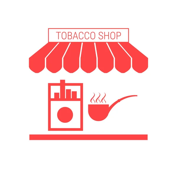 Tobacco Shop Cigarette Kiosk Single Flat Vector Icon Striped Awning — Stock Vector