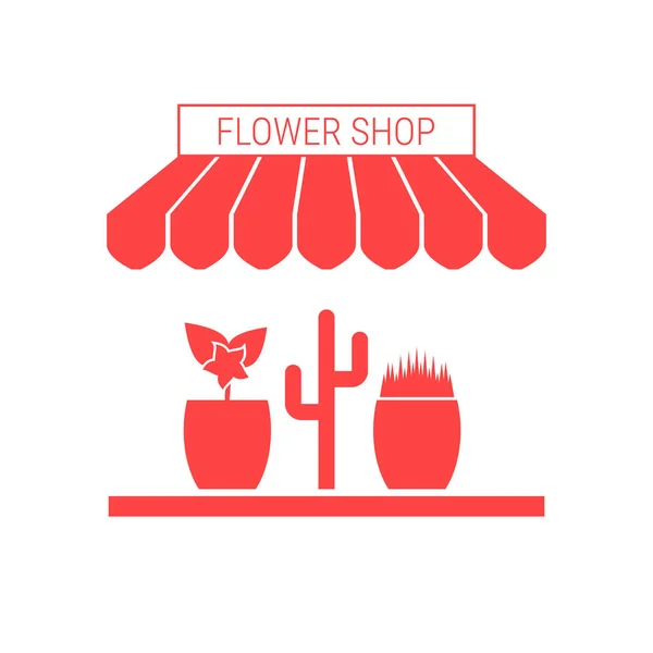 Цветочный Магазин Plant Market Single Flat Vector Icon Полосатый Тент — стоковый вектор