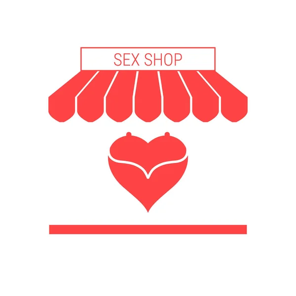 Sex Shop Pojedynczy Płaski Wektor Ikona Szyld Pasiaste Markizy Seria — Wektor stockowy
