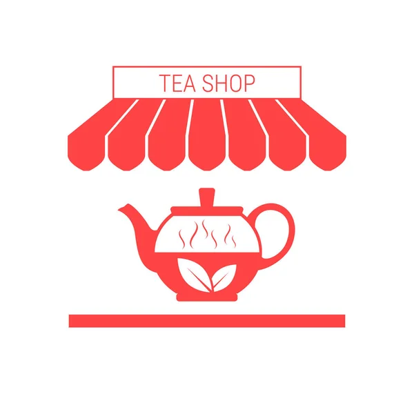 Teeladen Einzigen Flachen Vektor Symbol Gestreifte Markise Und Schild Eine — Stockvektor