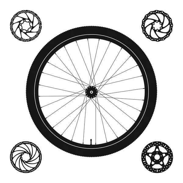 Bisiklet Tekerleği Siluet Artı Disk Fren Rotorları Farklı Şekiller Vektör — Stok Vektör