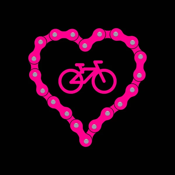 Векторне Серце Велосипедного Або Велосипедного Ланцюга Плоский Монохромний Велосипедний Ланцюг — стоковий вектор