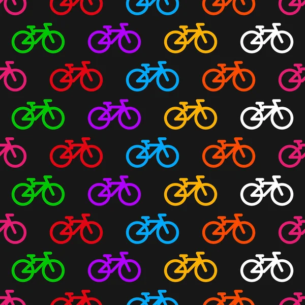 Modèle Sans Couture Vélo Icônes Multicolores Sur Fond Noir Illustration — Image vectorielle