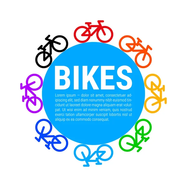 Різнокольорові Велосипедів Іконки Синій Коло Фону Всьому Світу Велосипеді Концепцію — стоковий вектор