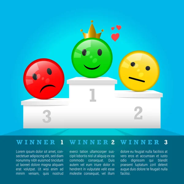 Sad Neutral Smiling Face Icons Prize Podium Dalam Bahasa Inggris - Stok Vektor