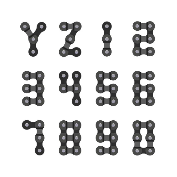 Fiets Fiets Chain Vector Lettertype Fiets Kettingbrief Set Letters Cijfers — Stockvector