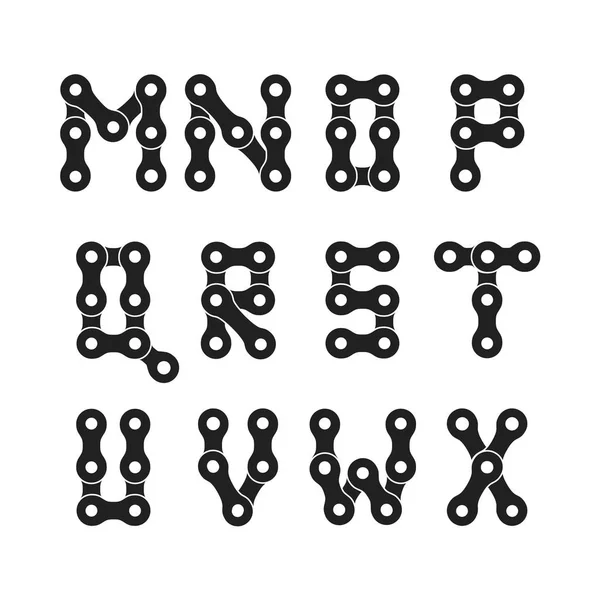 Fiets Fietsketting Monochroom Vector Lettertype Fiets Kettingbrief Set Letters Tot — Stockvector