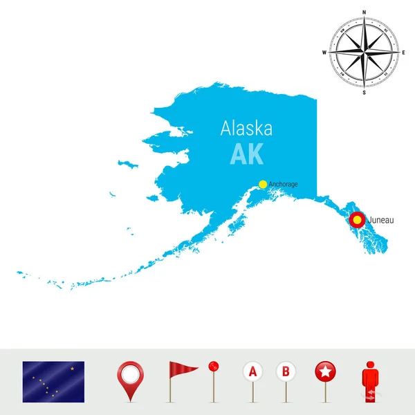 Alaska Vector Map Isolated White Background Inglés Alta Silueta Detallada — Vector de stock