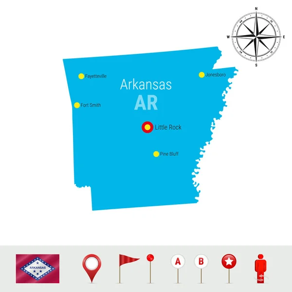 Векторная Карта Арканзаса Изолирована Белом Фоне Высокодетальный Силуэт Штата Арканзас — стоковый вектор