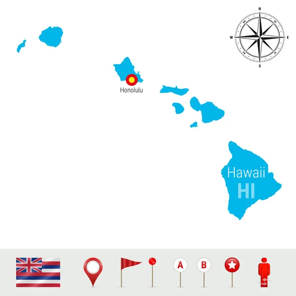 Mapa Vectorial Hawái Aislado Sobre Fondo Blanco Alta Silueta Detallada — Vector de stock