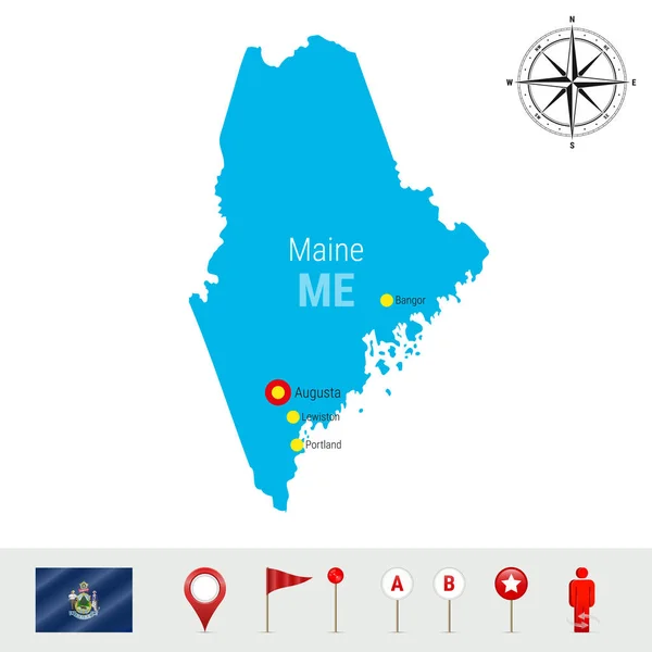 Maine Vektor Karta Isolerad Vit Bakgrund Hög Detaljerad Silhuetten Maine — Stock vektor