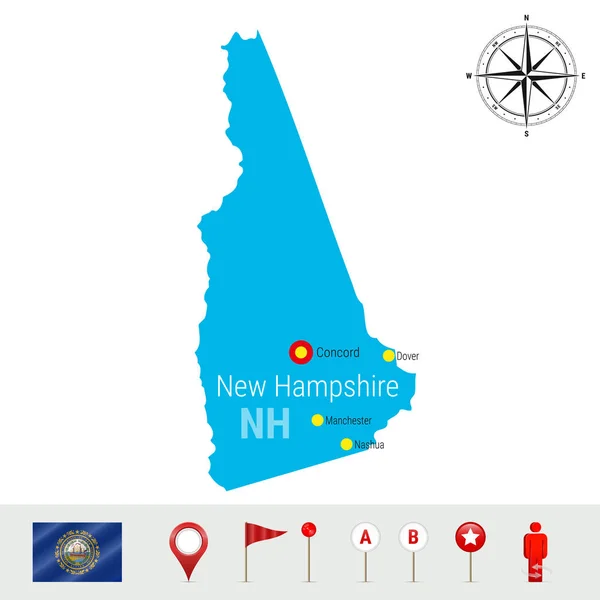 New Hampshire Vektor Karta Isolerad Vit Bakgrund Detaljerade Silhuetten New — Stock vektor