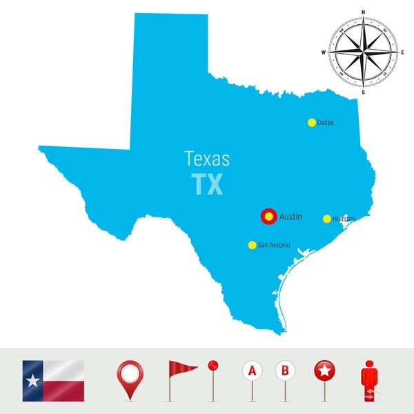 Mappa Vettoriale Del Texas Isolata Sfondo Bianco Alta Silhouette Dettagliata — Vettoriale Stock