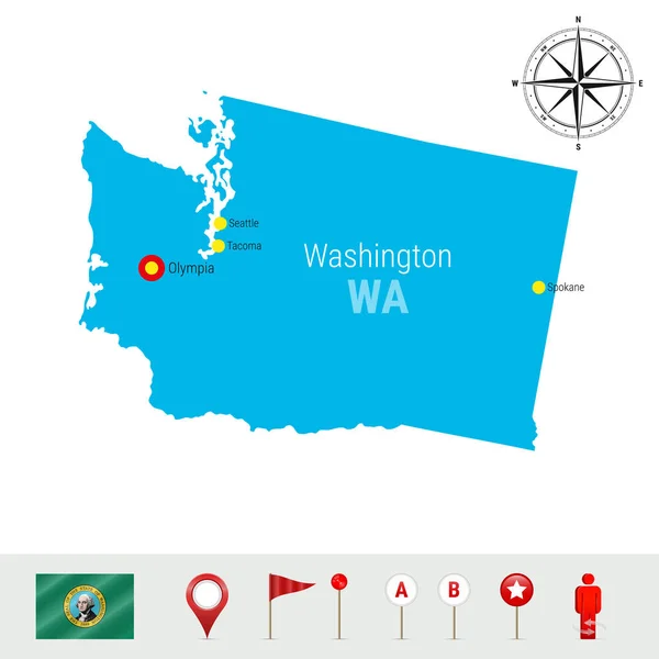 Mappa Vettoriale Washington Isolata Sfondo Bianco Silhouette Dettagliata Dello Stato — Vettoriale Stock