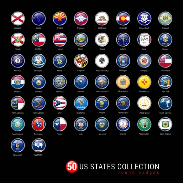 Estados Unidos Banderas Redondas Insignias Las Banderas Los Estados Unidos — Vector de stock