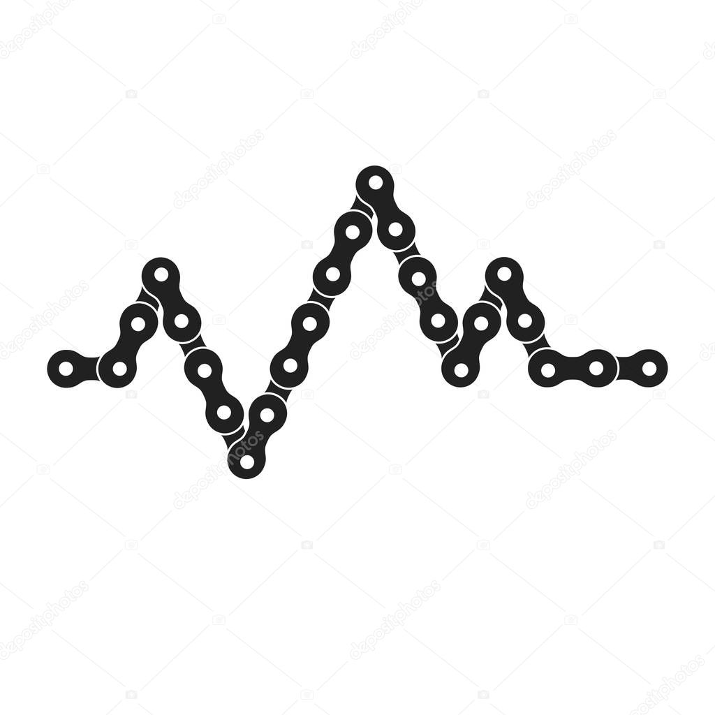 Bike or Bicycle Chain Cardiogram, Heartbeat Graph. Cycling is Health Concept. Black Monochrome Vector Illustration.