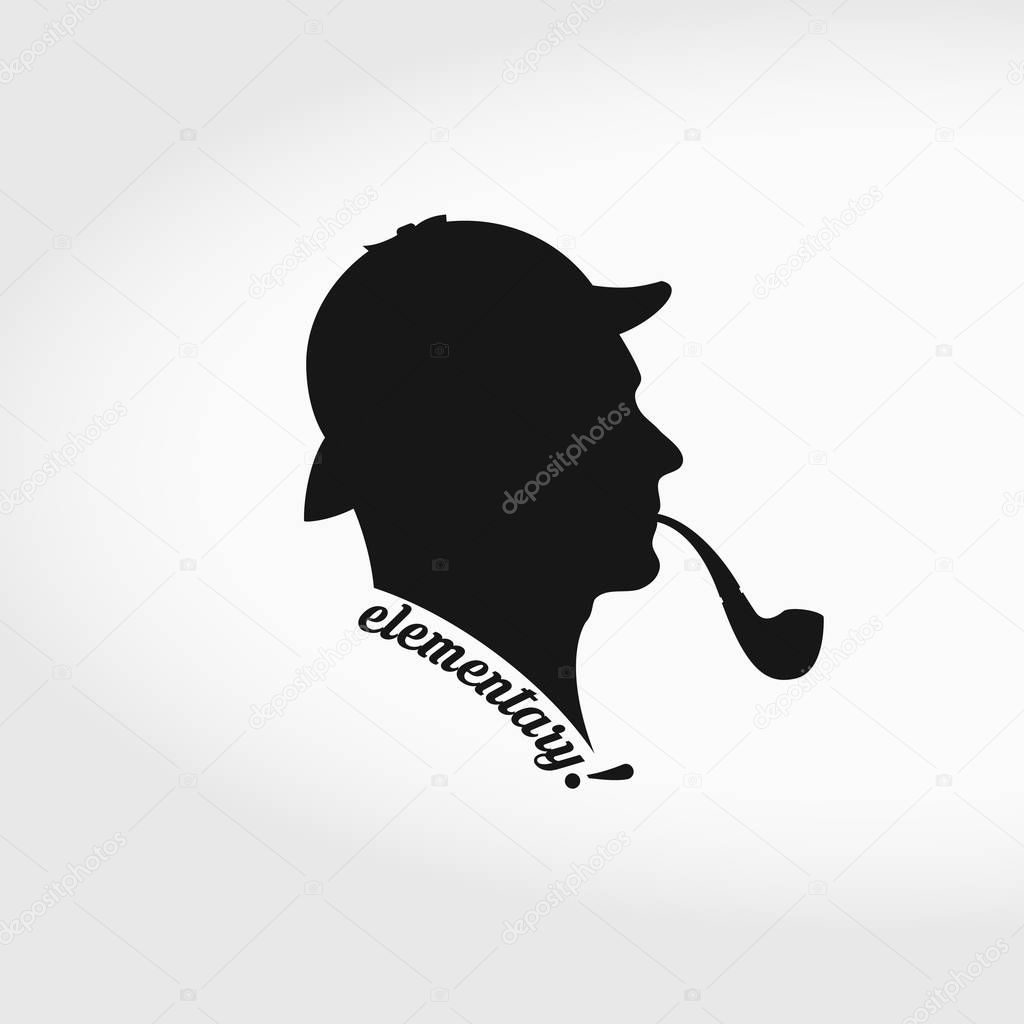 Sherlock Holmes Vector Silhouette. Smoking Pipe and Hunting Hat Separately. Elementary, my Dear Watson.