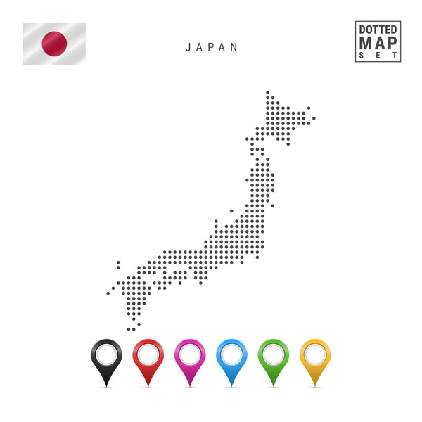 Japonya Noktalı Haritası Japonya Basit Silüeti Japonya Ulusal Bayrak Çok — Stok Vektör