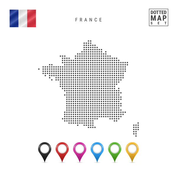 Dotted Map France Simple Silhouette France National Flag France Set — Stock Vector