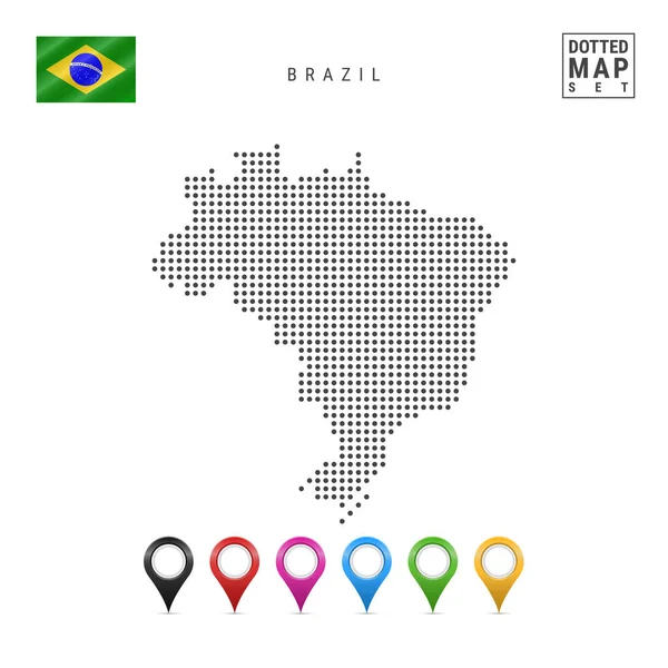 Mapa Punteado Brasil Silueta Simple Brasil Bandera Nacional Brasil Conjunto — Archivo Imágenes Vectoriales
