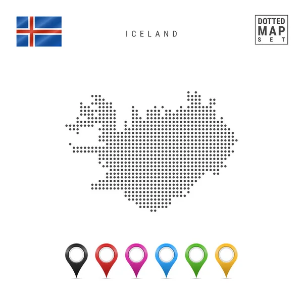 Mapa Punteado Islandia Silueta Simple Islandia Bandera Nacional Islandia Conjunto — Archivo Imágenes Vectoriales