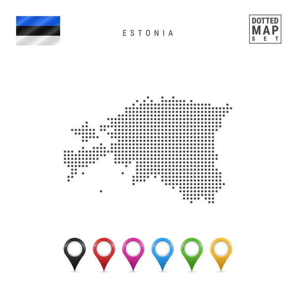 Kropkowane Mapa Estonii Prosta Sylwetka Estonii Flaga Narodowa Estonii Zestaw — Wektor stockowy