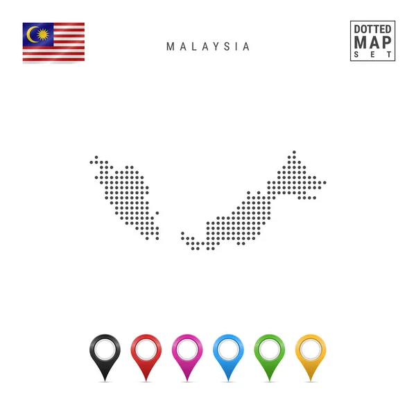 Mapa Punteado Malasia Silueta Simple Malasia Bandera Nacional Malasia Conjunto — Archivo Imágenes Vectoriales