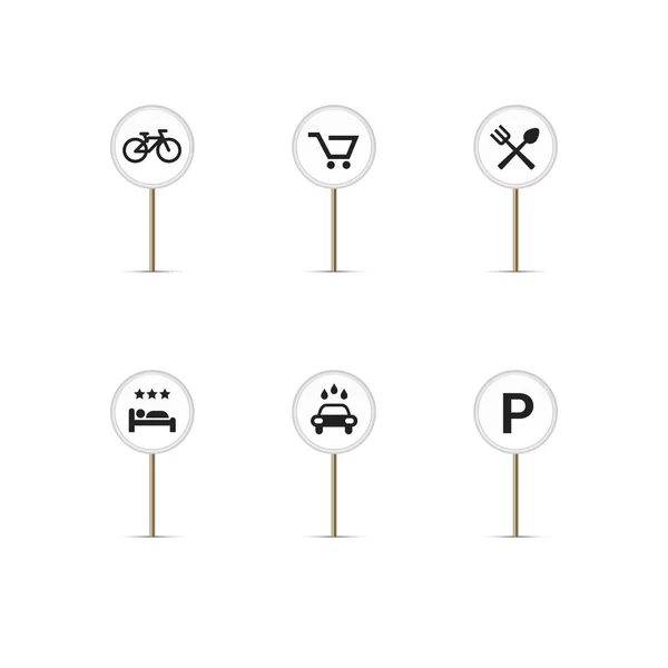 Pines Mapa Redondos Blancos Con Iconos Simples Ruta Para Bicicletas — Vector de stock