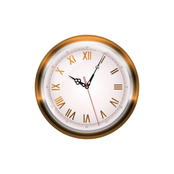 アンティーク壁時計は 白で隔離 ローマ数字と金の壁掛け時計 華やかな時計の針 現実的なベクトル図 — ストックベクタ