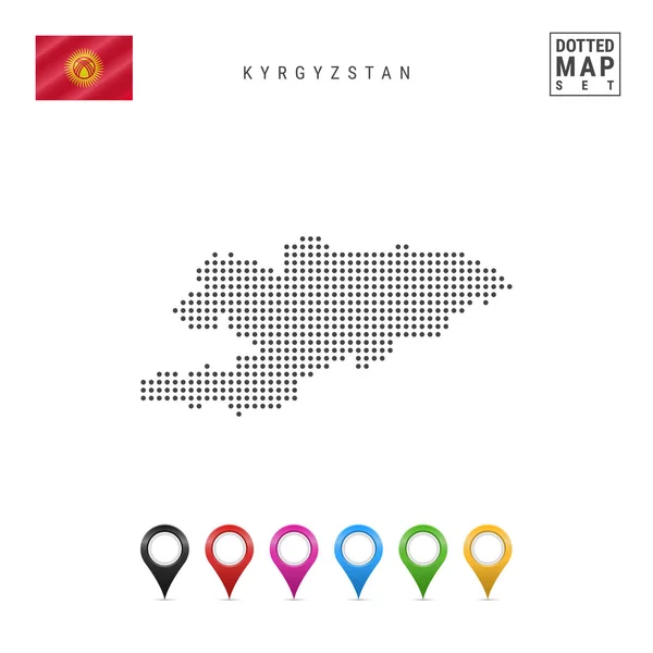 Tečkovaný Mapa Kyrgyzstánu Jednoduchá Silueta Kyrgyzstánu Státní Vlajka Kyrgyzstánu Souprava — Stockový vektor