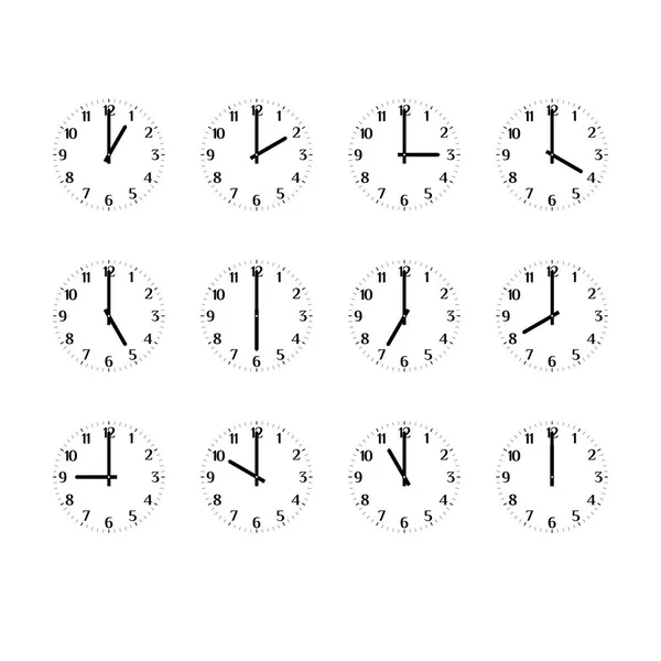 Das Icon Set Zeigt Die Uhrzeit Uhr Gesicht Stunden Und — Stockvektor